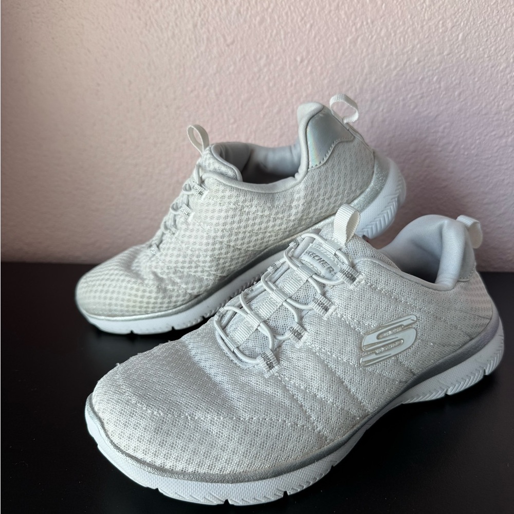 Skechers White Wide-Fit Slip-On Athletic Sneakers